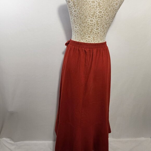Band of Gypsies Women Size Large Red Linen Blend Tiered Elastic Waist Wrap Skirt - Picture 10 of 16